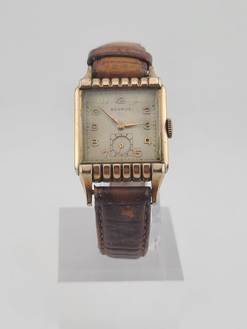 Vintage Classic Mens Deco 1950's 17j BENRUS 10K Gold Filled Dress Watch. Works