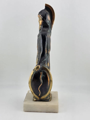 Vintage Greek Athena Statue Cast Bronze on Marble Base. Goddess of Wisdom & War