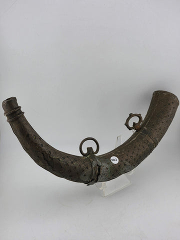 Rare Antique Ornate 19thC Brass Steel Islamic Black Powder Horn Shot Flask C1850