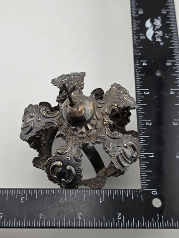 Rare Antique Spanish Colonial Silver Santo Madonna Crown Rare Cross Orb 19th C