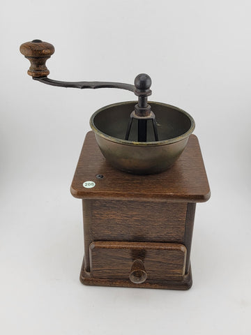Rare DE Vintage European Manual Solid Wood Cast Iron Coffee Grinder With Drawer.