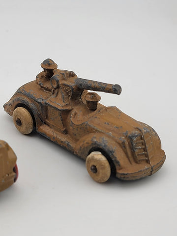Rare Set Of 3 Antique 1930's Barclay Manoil Armored Cars & Anti-Tank Gun Cars.