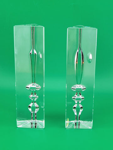 Pair Of Baccarat Crystal "Encounter" Sculpture. Robert Rigot France. VG Cond.