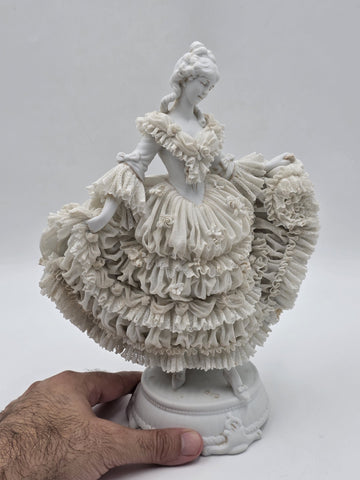 Large Jacqueline Porcelain Lace Figurine Victorian Lady Dresden Style Lace Dress