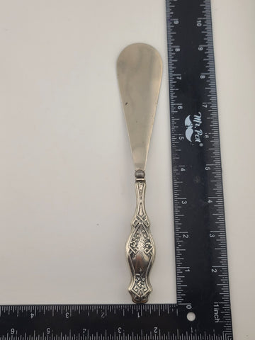 Rare Antique 19th C. AMERICAN STERLING SILVER SHOE HORN W EMBOSSED FLORAL DESIGN