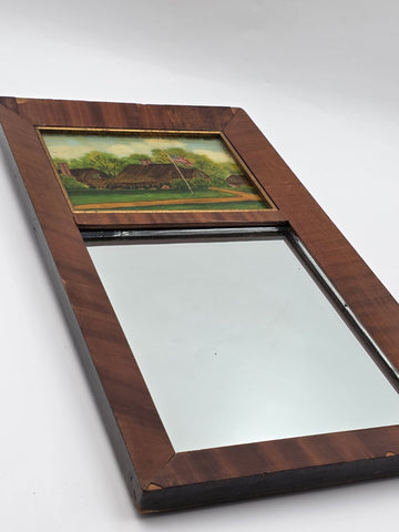 Antique 19th C American Empire Reverse Painted Glass Mahogany Divided Mirror