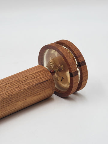 Vintage Wood Octagonal Kaleidoscope W 2 Spinning Discs & Dried Leaves.