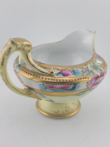 1920's Antique Nippon Hand Painted Sugar & Creamer Set Raised Gold Art Nouveau