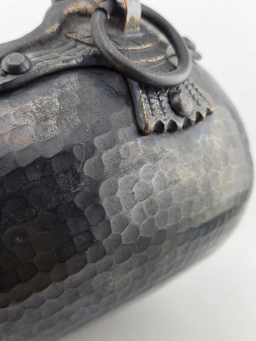 Hittite Artefacts, Hand Hammered Copper Bowl Pot with 3 Brass Hittite Sirens.