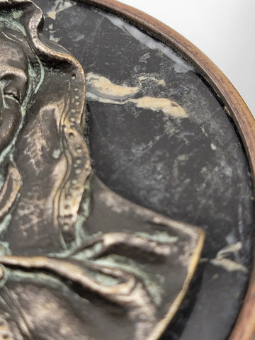 Rare One Of Kind Antique Jesus & Mary Wall Hanging Bronze & Green Marble Plaques