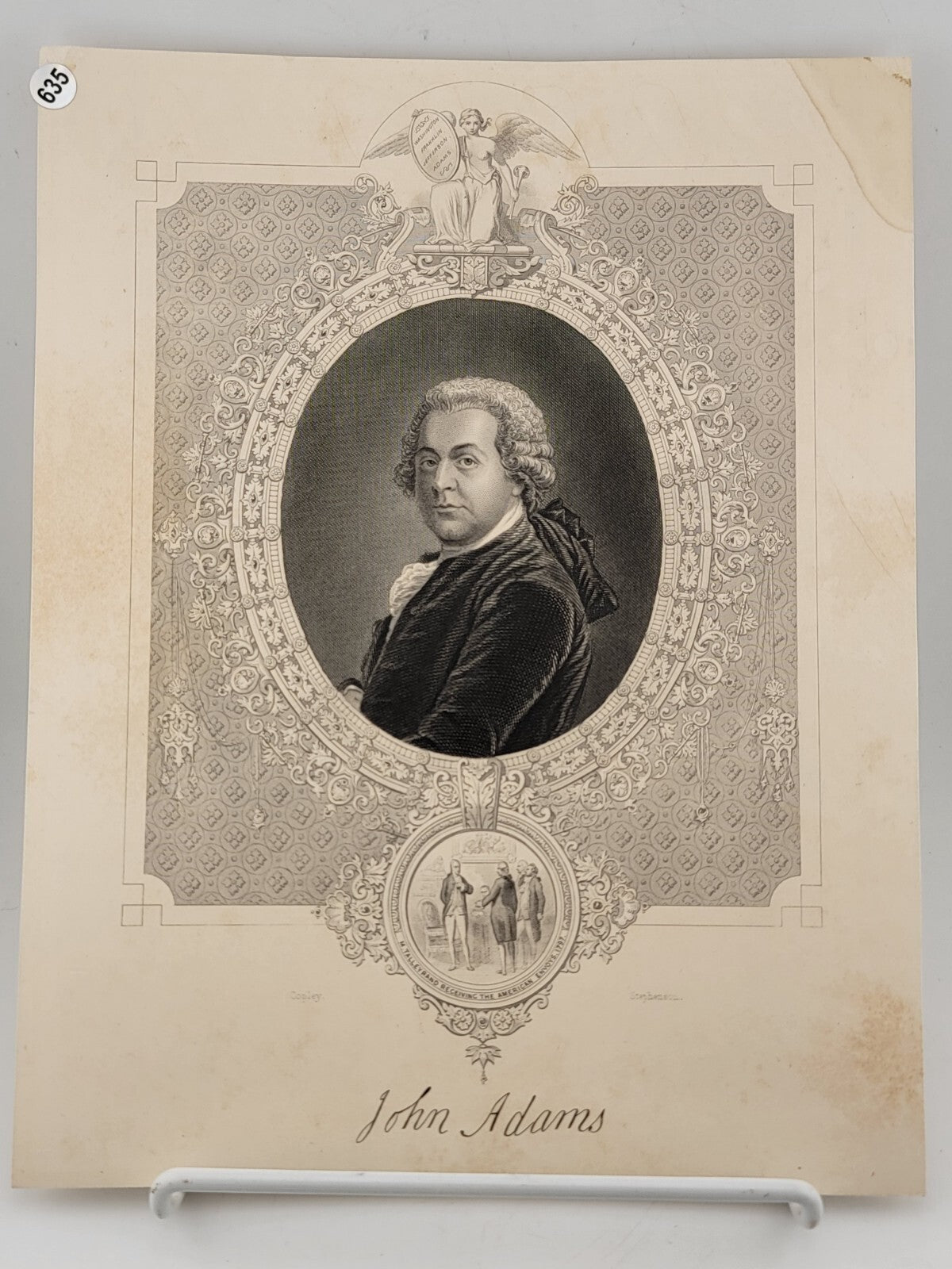 Original Antique 1860 John Adams. Engraving by J. Stephenson after J.S. Copley