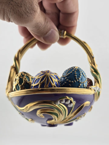 Vtg The Franklin Mint Spring Egg Basket 9 Embossed 24k House of Faberge W Box.