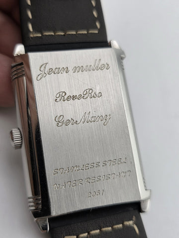 Vtg German Made Jean Muller Reverso Mechanical Dual Dial Flip Case Watch. Runs.