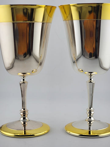 2 Collectible Mary Kay Gold & Silver Metal Goblet Cup Glasses Drinking Good Cond