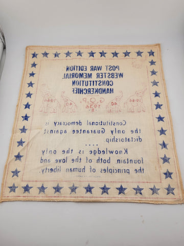 EXTREMELY RARE POST WAR ED. WEBSTER MEMORIAL CONSTITUTION HANKERCHIEF 1944 GOP