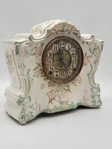 Antique 1890s #20 Kroeber Porcelain Mantle Clock - Turquois Accents - Working.