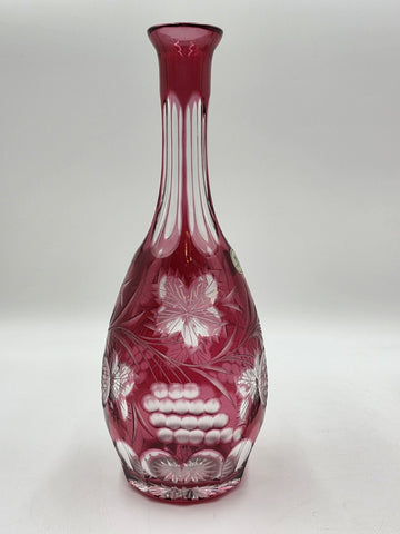 Hutschenreuther Cranberry Overlay Crystal Wine Set Decanter & 4 Glasses Germany