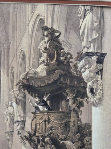 Pulpit in St. Gudule” 19th C British Lithograph Day & Son Queen’s Printer. 20x16