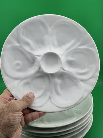 Vintage White Porcelain Oyster Plates Set of 7 Five Wells Seafood Serving Dishes