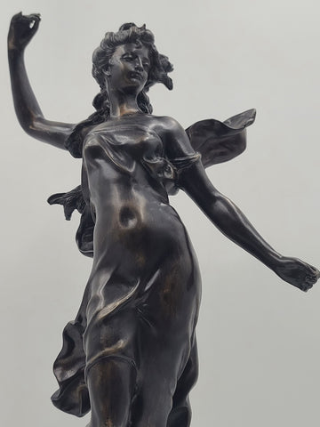 Auguste Moreau Diane Art Nouveau Bronze Dancing Woman Sculpture French C1900