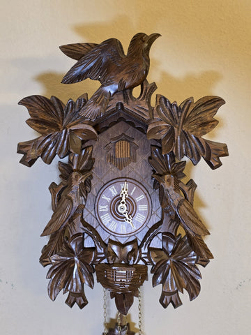 Vintage German Black Forest 8 Day Cuckoo Clock Regula 34-J Carved Birds. Works