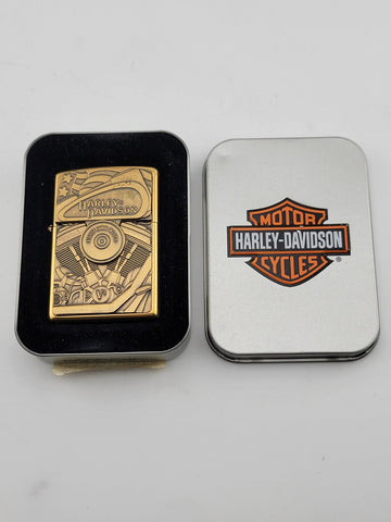 Unfired 1999 Harley Davidson Brass Twin Eighty Cubic Inches Engine Zippo Lighter