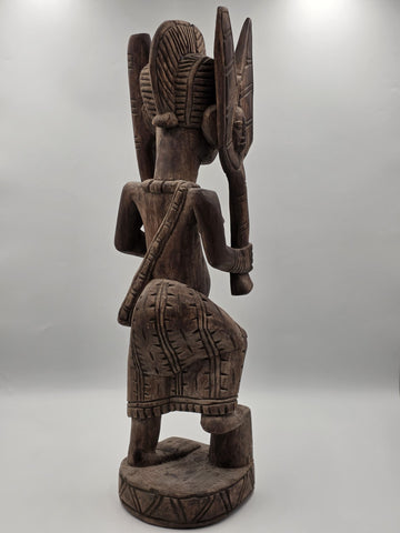 Rare Antique XL 26 In Yoruba African Wood Pregnant Lady Tribal Sculpture Nigeria