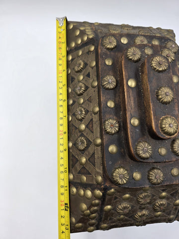 Rare Antique Moroccan Moorish Brass Studded Jewelry Chest Box Islamic Decor