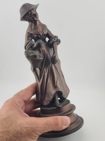 Antique French Bronze Peasant Girl Figurine c.1900 Art Nouveau 8” Statue