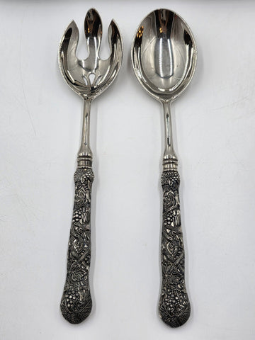 VTG GODINGER GSA 2-PIECE GRAPE LEAF SILVERPLATE UTENSIL SERVING NEIMAN MARCUS