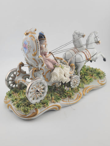 Rare Antique Capodimonte Italian Porcelain Lady Horse Carriage Lace Figurine