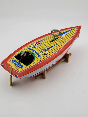 Vintage 1996 Schylling Tin SpeedBoat Zephyr Wind Up Toy LIMITED EDITION. Working