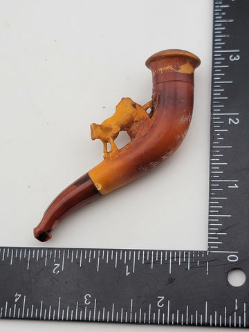 Antique 19th C ECHT German Meerschaum & Amber Pipe Horse Theme W Original Case.