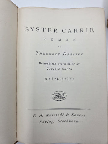 Set Of 4 Vintage Swedish Leather Bound Literature Dreiser Sister Carrie Books