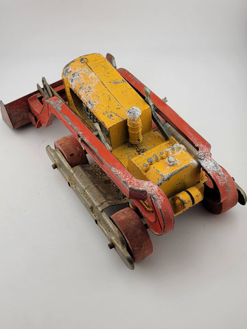VINTAGE HUBLEY DIESEL VINT DIECAST RED/ORANGE ENML OVERHEAD TOY BULLDOZER