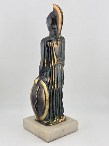 Vintage Greek Athena Statue Cast Bronze on Marble Base. Goddess of Wisdom & War