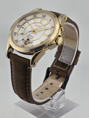 Vintage Seiko Premier SNQ118 Perpetual Calendar Brown Leather Band Mens Watch