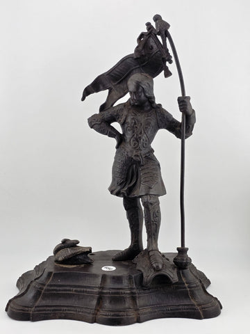 Antique 19thC Bronze Knight Warrior Clock Topper – Medieval St. George Style.