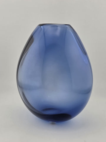 Vtg Handblown Blue Glass Drop Vase by Per Lütken for Holmegaard, 1960s. Signed.