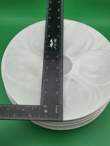 Vintage White Porcelain Oyster Plates Set of 7 Five Wells Seafood Serving Dishes