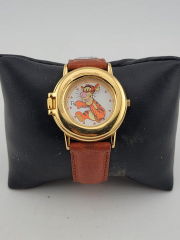 Disney Women Spring Pop Up Tigger Brown Leather Strap Quartz Watch 7 1/4"