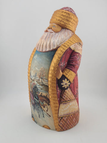 Ded Moroz Russian Hand Carved Wooden Santa Figurine Sergiyev Posad. Fluorescent.