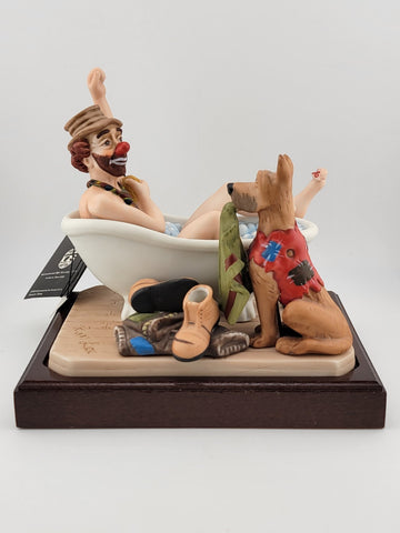 Vintage Ron Lee A Hard Days Bath Porcelain sculpture Carnival Of Clowns Signed