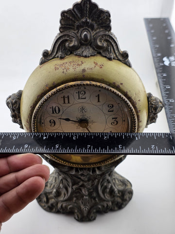 Antique F. Kroeber Metal Mantel Alarm  Clock c.1893 Ornate Victorian Windup Read