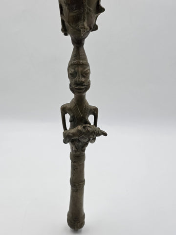 Vintage 1950's West African Bronze Ritual Staff Mother & Child Figural Sculpture