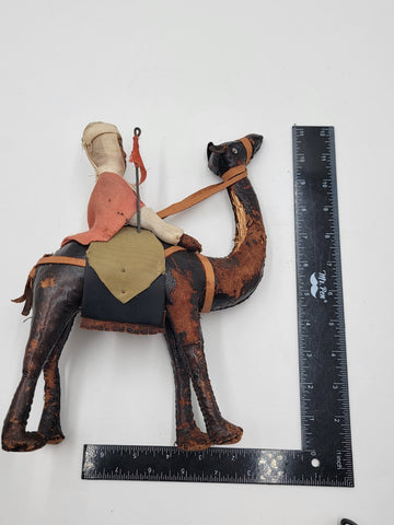 Rare Set Of 3 Antique Handmade Leather Camels W Saddles Nativity. Circa 1910.