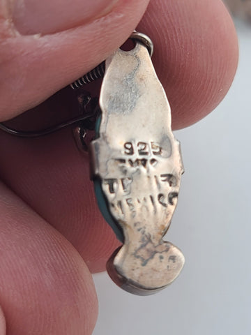 OOAK Vintage Mexican Sterling Silver Aztec-Style Turquoise Face Drop Earrings