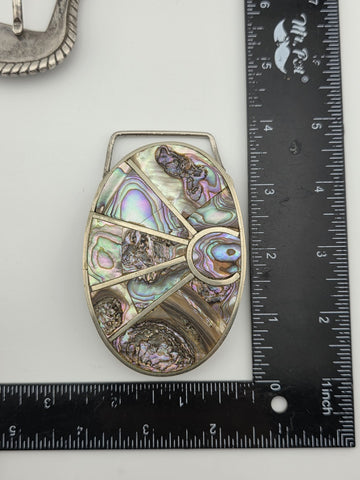 Vintage Western Belt Buckle Lot Abalone Mexico Stone Floral Cowboy 4 Pc Lot.