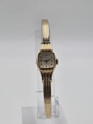 1940's Vintage Elgin Shockmaster 10K GF Ladies Bangle Watch Art Deco Style Works