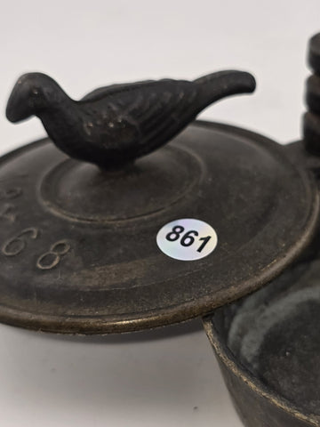 Antique 19 Century Grand Tour Roman Bronze Oil Lamp, Dated 1868. Missing Hook